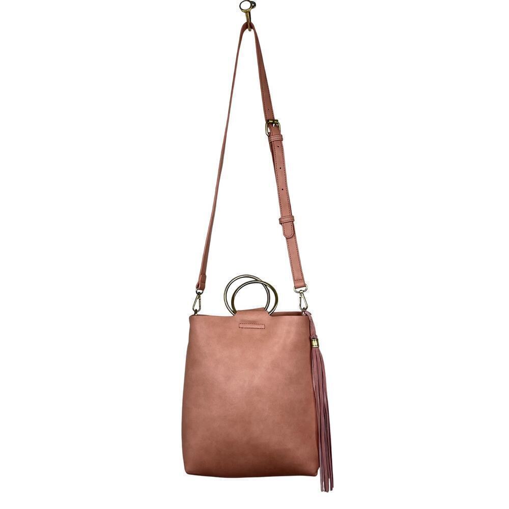 Anthropologie Pink Faux Leather Crossbody Purse Handbag Circle Handle Bag - Picture 5 of 8